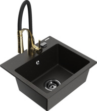 Graniidist köögivalamu Mexen Milo 6505-75-73450-57-B, 43 x 41 x 17.1 cm, must/kuldne metallic, segisti ja sifooniga