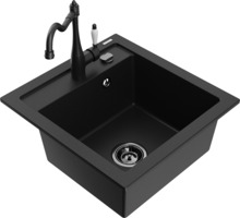 Graniidist köögivalamu Mexen Vito 6503-77-670700-70-B, 52 x 49 x 21 cm, must, koos segisti ja sifooniga