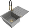 Graniidist köögivalamu Mexen Bruno 6513-71-73450-57-G, 79.5 x 49.5 x 20 cm, hall/must/gold, koos segisti ja sifooniga
