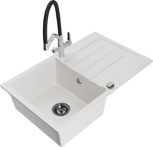 Graniidist köögivalamu Mexen Bruno 6513-20-671701-07-B, 79 x 49 x 20 cm, valge/must/chrome, segisti ja sifooniga