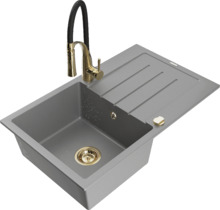 Graniidist köögivalamu Mexen Bruno 6513-71-73450-57-G, 79.5 x 49.5 x 20 cm, hall/must/gold, koos segisti ja sifooniga