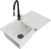 Graniidist köögivalamu Mexen Cesar 6514-20-672601-70, 77 x 47 x 20 cm, valge/must, segisti ja sifooniga