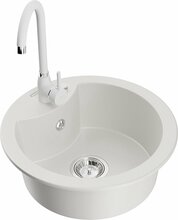Graniidist köögivalamu Mexen Diego 6512-20-670200-20, 48.8 x 48.8 x 16.7 cm, valge, segisti ja sifooniga