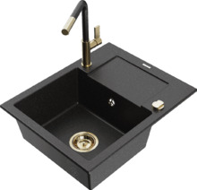 Graniidist köögivalamu Mexen Enzo 6506-73-670401-57-G, 57.6 x 46.5 x 17.4 cm, must/hõbe metallic, segisti ja sifooniga