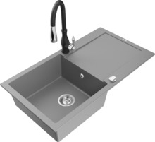 Graniidist köögivalamu Mexen Leo 6501-71-672601-70, 90 x 50 x 19 cm, hall/must, koos segisti ja sifooniga