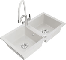 Graniidist köögivalamu Mexen Mario 6504-20-671701-02, 82 x 43.6 x 16.1 cm, valge, koos segisti ja sifooniga