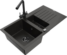 Graniidist köögivalamu Mexen Matias 6502-75-671600-70-B, 90 x 50.5 x 20 cm, must/kuldne, segisti ja sifooniga