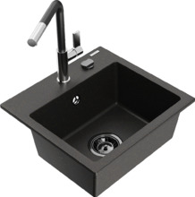 Graniidist köögivalamu Mexen Milo 6505-75-670401-07-B, 43 x 41 x 17.1 cm, must/kuldne metallic, segisti ja sifooniga