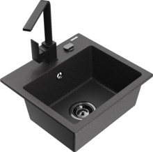 Graniidist köögivalamu Mexen Milo 6505-76-670300-70-B, 43.5 x 41 x 17.1 cm, must täpiline, segisti ja sifooniga