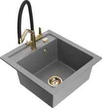 Graniidist köögivalamu Mexen Vito 6503-71-671701-57-G, 49 x 52 x 21 cm, hall/must/gold, koos segisti ja sifooniga