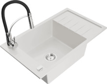 Graniidist köögivalamu Mexen Elias 6511-20-73450-07, 79 x 48 x 20 cm, valge/must/chrome, segisti ja sifooniga