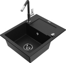 Graniidist köögivalamu Mexen Enzo 6506-77-670401-07-B, 57 x 46 x 17 cm, must, koos segisti ja sifooniga