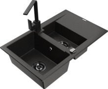 Graniidist köögivalamu Mexen Gaspar 6507-75-670300-70-B, 47.5 x 73.7 x 17.7 cm, must/kuldne, segisti ja sifooniga
