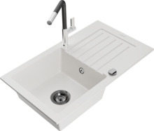 Graniidist köögivalamu Mexen Pablo 6510-20-670401-07-B, 75.2 x 43.6 x 16.1 cm, valge, koos segisti ja sifooniga