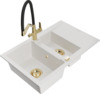 Graniidist köögivalamu Mexen Gaspar 6507-20-671701-57-G, 73 x 47 x 17.7 cm, valge/must/gold, koos segisti ja sifooniga