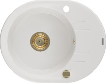 Graniidist köögivalamu Mexen Kevin 6517581005-20-G, 586 x 458 mm, valge/gold, koos kuivatusresti ja sifooniga
