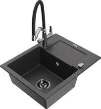 Graniidist köögivalamu Mexen Enzo 6506-76-671701-07-B, 57.6 x 46.5 x 17.4 cm, must täpiline, koos segisti ja sifooniga