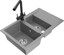 Graniidist köögivalamu Mexen Gaspar 6507-71-671600-70, 73 x 47 x 17.7 cm, hall/must, segisti ja sifooniga