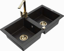 Graniitköögivalamu Mexen Mario 6504-73-670300-50, must/hõbe metallic, segisti ja sifooniga