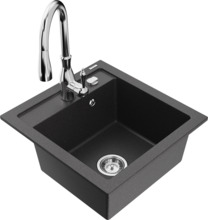Graniidist köögivalamu Mexen Vito 6503-76-672601-00, 49 x 52 x 21 cm, must granite+chrome, segisti ja sifooniga