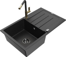 Graniidist köögivalamu Mexen Bruno 6513-73-670401-57, 79.5 x 49.5 x 20cm, must/hõbedane metallic, koos segisti ja sifooniga
