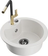 Graniidist köögivalamu Mexen Diego 6512-20-670401-57-B, 48 x 48 x 16 cm, valge, koos segisti ja sifooniga