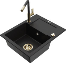 Graniidist köögivalamu Mexen Enzo 6506-77-670401-57-G, 57.6 x 46.5 x 17.4 cm, must, koos segisti ja sifooniga