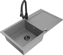 Graniidist köögivalamu Mexen Leo 6501-71-670101-70-B, 90 x 50 x 19 cm, hall/must, segisti ja sifooniga