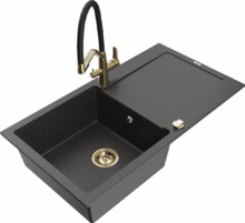 Graniidist köögivalamu Mexen Leo 6501-76-671701-57-G, 90 x 50 x 19 cm, must täpiline, koos segisti ja sifooniga