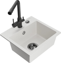 Graniidist köögivalamu Mexen Milo 6505-20-671600-70, 43.5 x 41 x 17.1 cm, valge, koos segisti ja sifooniga