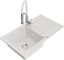 Graniidist köögivalamu Mexen Pablo 6510-20-73450-02, 75 x 43 x 16.1 cm, valge, koos segisti ja sifooniga