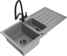 Graniidist köögivalamu Mexen Andres 6515-71-671701-70-B, 100 x 50 x 20 cm, hall/must, segisti ja sifooniga