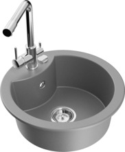 Graniidist köögivalamu Mexen Diego 6512-71-671600-00, 48.8 x 48.8 x 16.7 cm, hall, koos segisti ja sifooniga