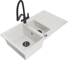 Graniidist köögivalamu Mexen Matias 6502-20-671701-70-B, 90 x 50.5 x 20 cm, valge/must, segisti ja sifooniga