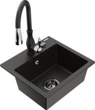 Graniidist köögivalamu Mexen Milo 6505-75-672601-70-B, 43 x 41 x 17 cm, must/kuldne metallic, segisti ja sifooniga