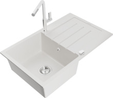 Graniidist köögivalamu Mexen Bruno 6513-20-670401-02, 79 x 49 x 20 cm, valge, koos segisti ja sifooniga