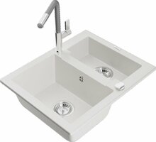 Graniidist köögivalamu Mexen Carlos 6518-20-670401-06, 58.2 x 47.5 x 17.7 cm, valge, segisti ja sifooniga
