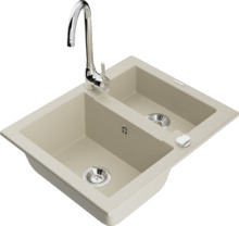 Graniidist köögivalamu Mexen Carlos 6518-69-670200-00, 58 x 47 x 17.7 cm, beež, koos segisti ja sifooniga