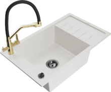 Graniidist köögivalamu Mexen Elias 6511-20-671701-57-B, 79 x 48 x 20 cm, white/black/gold, koos segisti ja sifooniga