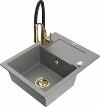 Graniidist köögivalamu Mexen Enzo 6506-71-73450-57-G, 57.6 x 46.5 x 17.4 cm, hall/must/gold, segisti ja sifooniga
