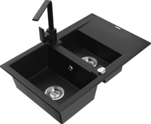 Graniidist köögivalamu Mexen Gaspar 6507-77-670300-70, 73 x 47 x 17.5 cm, must, koos segisti ja sifooniga