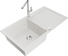 Graniitköögivalamu Mexen Leo 6501-20-670401-00, 90 x 50 x 19 cm, valge, segisti ja sifooniga