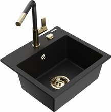 Graniidist köögivalamu Mexen Milo 6505-77-670401-57-G, 43.5 x 41 x 17.1 cm, must/kuldne, segisti ja sifooniga