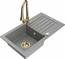 Graniidist köögivalamu Mexen Pablo 6510-71-670101-50, 75.2 x 43.6 x 16.1 cm, hall/kuldne, segisti ja sifooniga