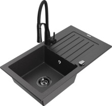 Graniidist köögivalamu Mexen Pablo 6510-76-73450-70-B, 75.2 x 43.6 x 16.1 cm, must granite, segisti ja sifooniga