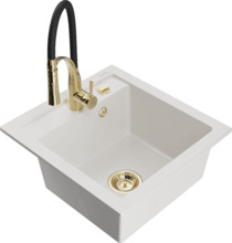 Graniidist köögivalamu Mexen Vito 6503-20-73450-57-B, 52 x 49 x 21 cm, valge/must/kuldne, segisti ja sifooniga