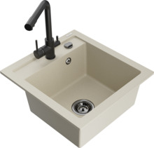 Graniidist köögivalamu Mexen Vito 6503-69-671600-70, 49 x 52 x 21 cm, beež/must, segisti ja sifooniga