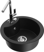 Graniidist köögivalamu Mexen Diego 6512-77-670401-00, 48 x 48 x 16.7 cm, must/hõbe, segisti ja sifooniga