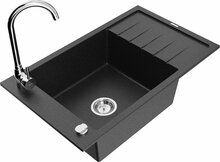 Graniidist köögivalamu Mexen Elias 6511-73-670200-00, 79 x 48 x 20 cm, must/hõbe, segisti ja sifooniga