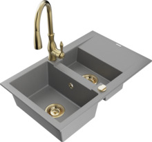 Graniidist köögivalamu Mexen Gaspar 6507-71-672601-50, 73 x 47 x 17.7 cm, hall/kuldne, segisti ja sifooniga